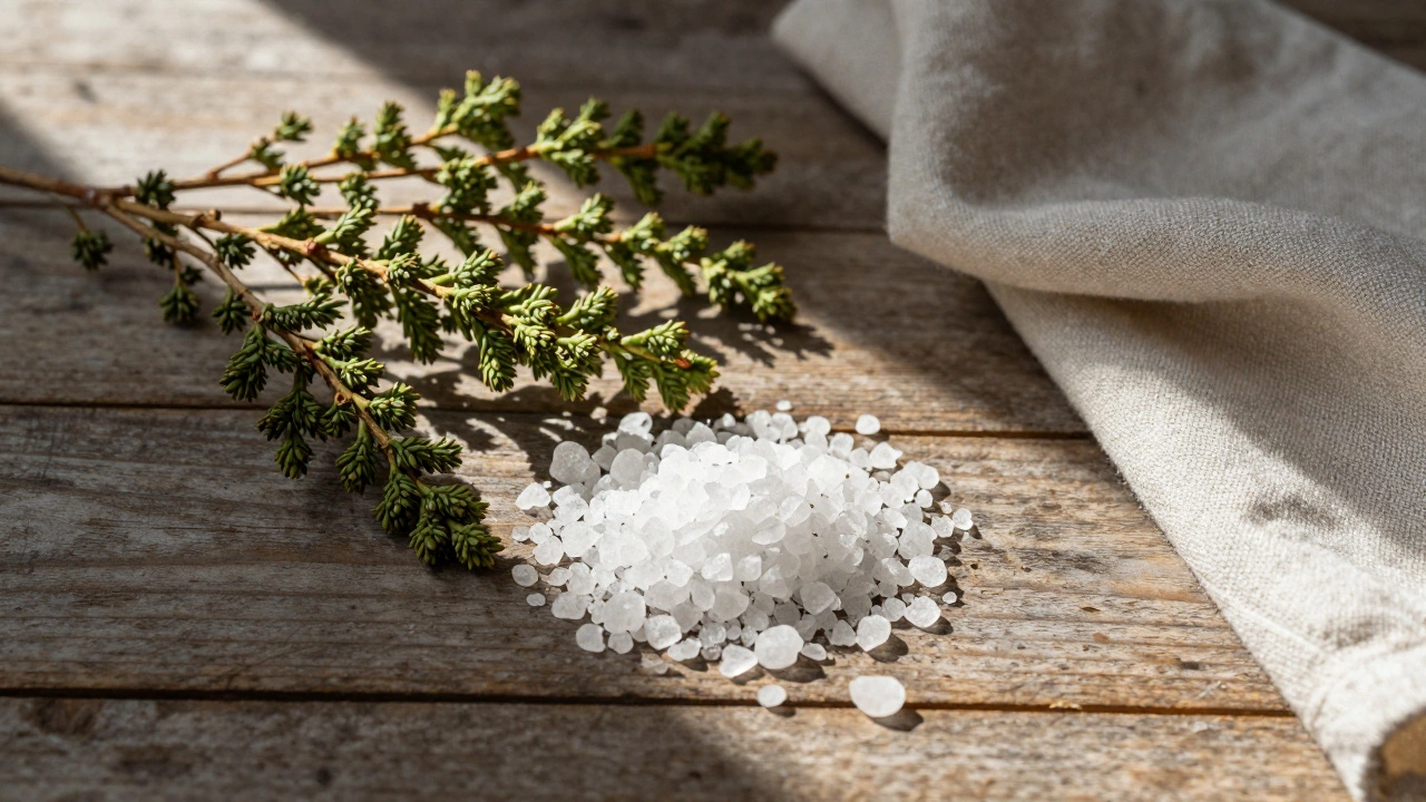 Соль и сушеные травы на солнце для очищения предмета.