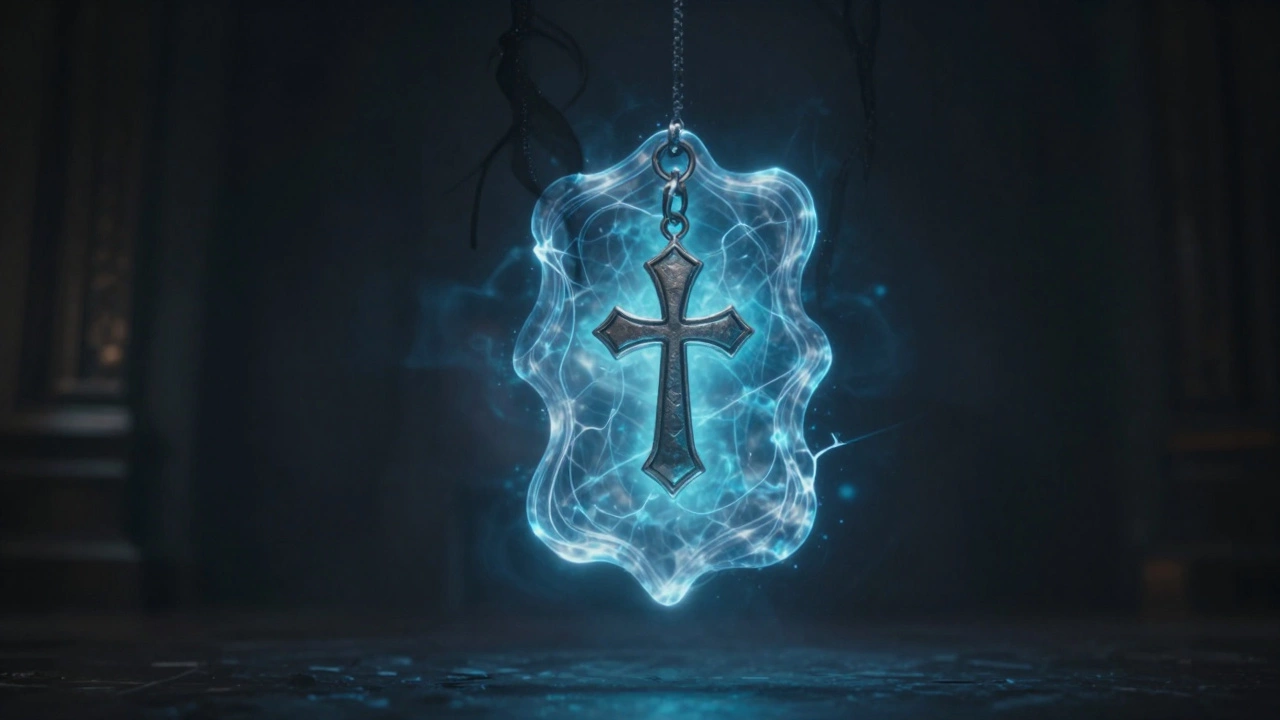 Талисман окружен светящейся энергетической защитой от тени.