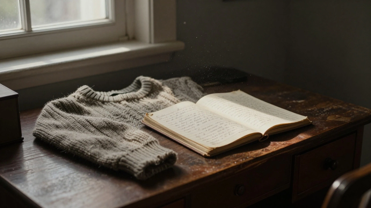 Старый свитер и блокнот на столе, символизирующие верную память