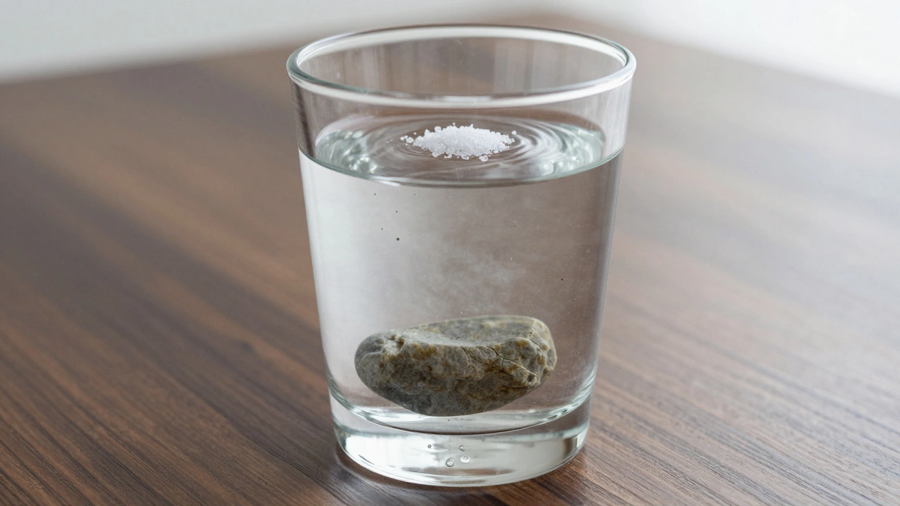 Амулет в стакане воды с солью, вода помутнела от грязи